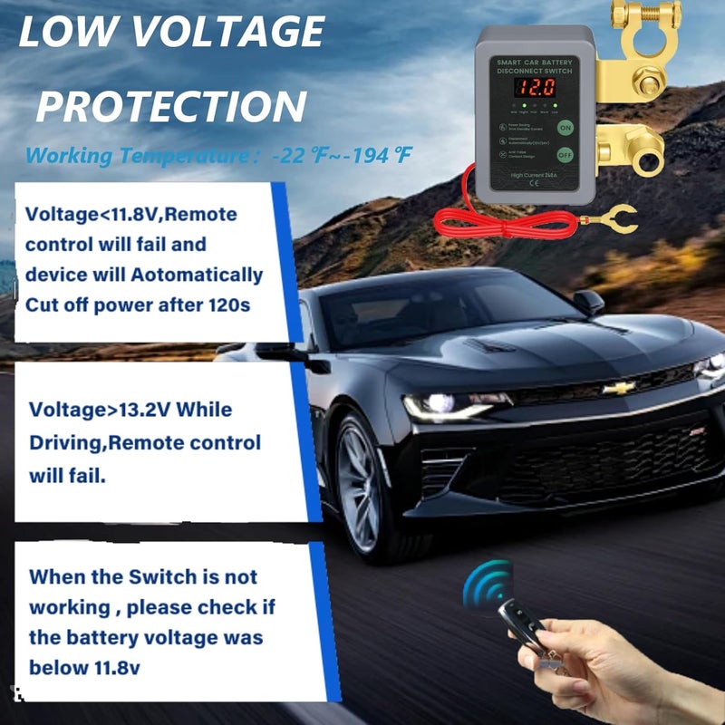 Avutrel Remote Battery Disconnect Switch Kill Switch Disconnect Switch Theft Battery Kill & Cut LED Voltage Display 12v 260A with Remote Control for RV ATV Truck Boats - Image 3